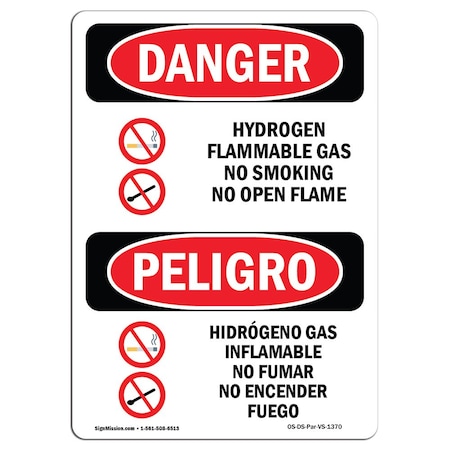 Signmission OSHA Sign, Hydrogen Flammable Gas No Smoking Bilingual, 10in X 7in Decal, 7" W, 10" L, Spanish OS-DS-D-710-VS-1370